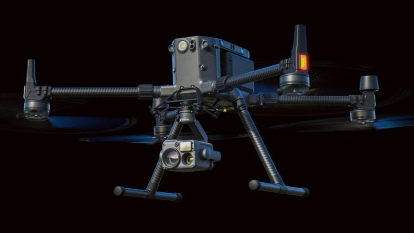 A DJI drone on black background