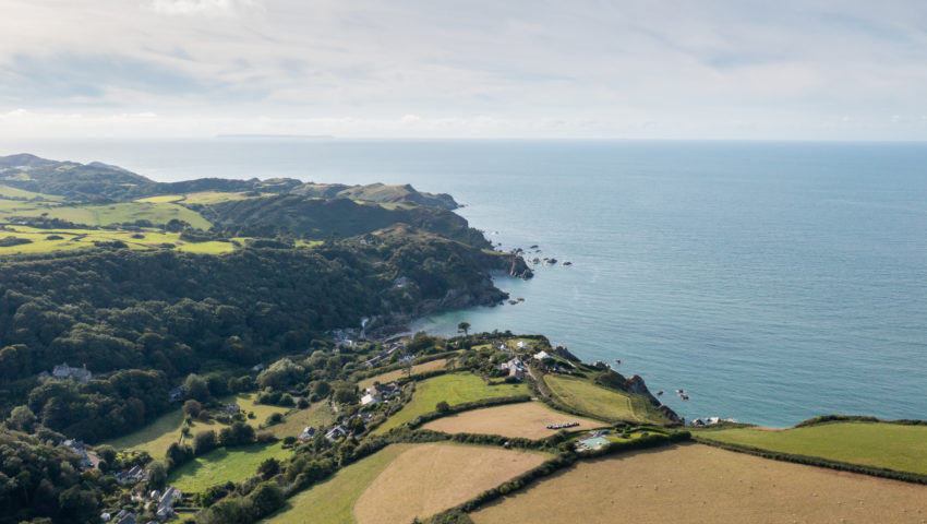 Still frame from an aerial tour of Lee Bay in North Devon